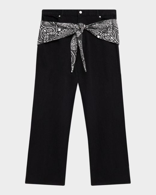 EZR Men's Black Straight Baggy-Fit Bandana Waist Jeans