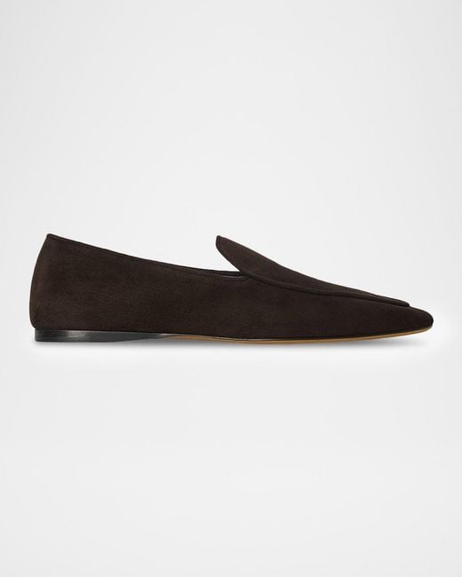 The Row Black Awar Flat Suede Loafers
