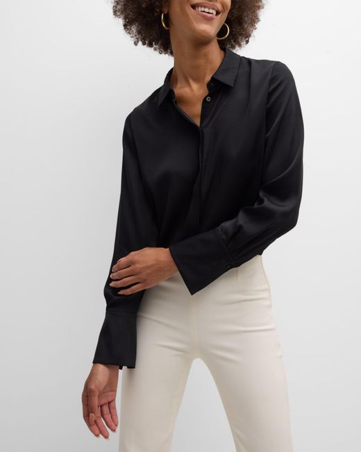 Kobi Halperin Black Larissa Split-Cuff Button-Down Blouse