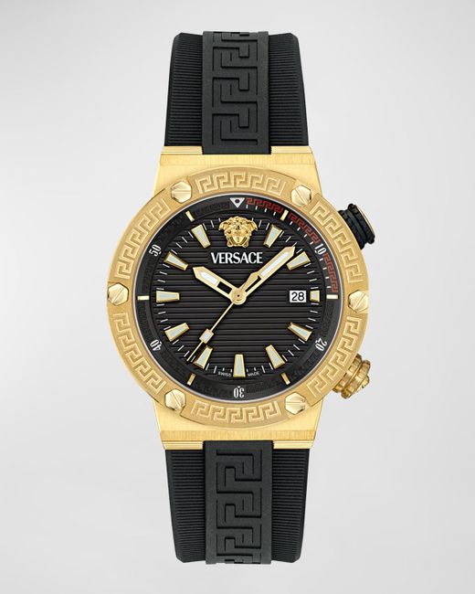 Versace Metallic Greca Logo Ip Polyurethane-Strap Watch, 43Mm for men