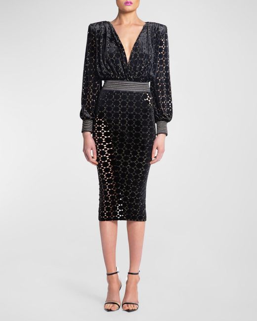 Zhivago Level Lasercut Velvet Midi Dress in Black Lyst