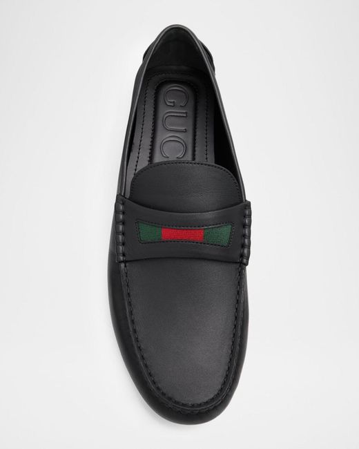 Gucci Black Apos;S Leather Moc-Toe Drivers for men