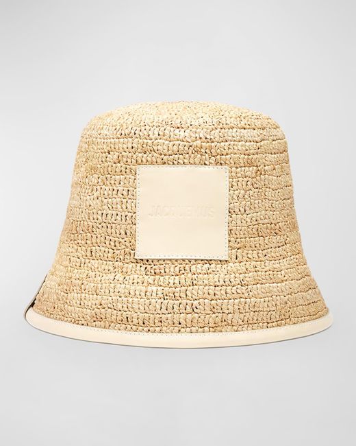 Jacquemus Natural Le Bob Soli Raffia & Leather Bucket Hat