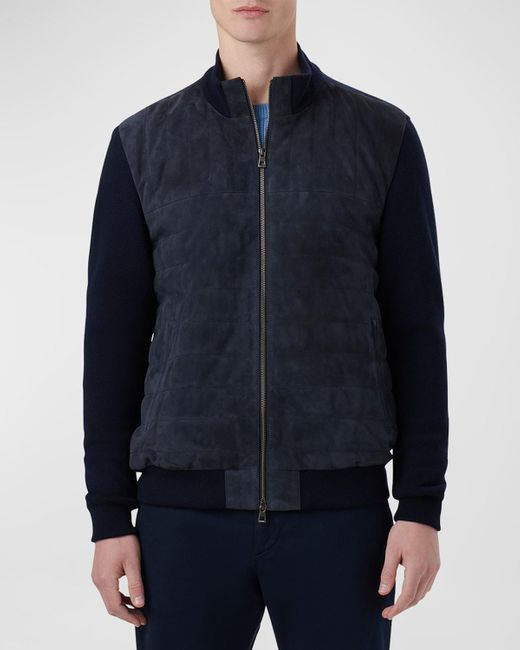 Bugatchi Blue Suede-front Sweater Jacket for men