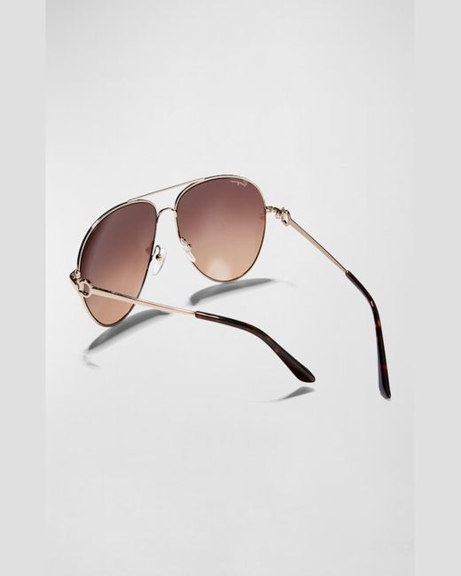 Ferragamo Brown Gradient Metal Aviator Sunglasses for men