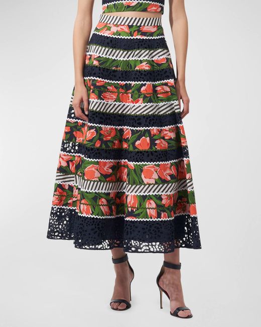 Carolina Herrera Multicolor Floral And Striped Circle Skirt With Embroidered Detail