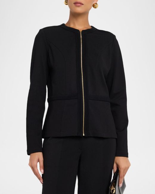 Misook Black Round Neck Cotton-Blend Jacket