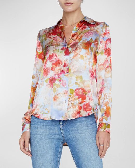 L'Agence Red Tyler Floral Silk Button-front Blouse