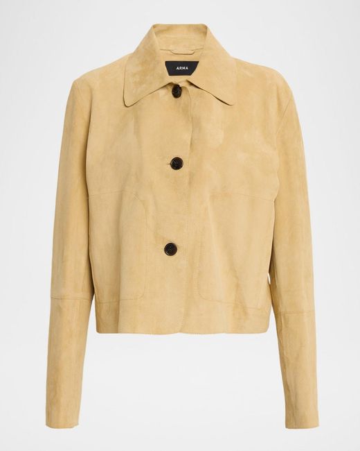 Arma Natural Emy Button-Down Goatskin Suede Jacket