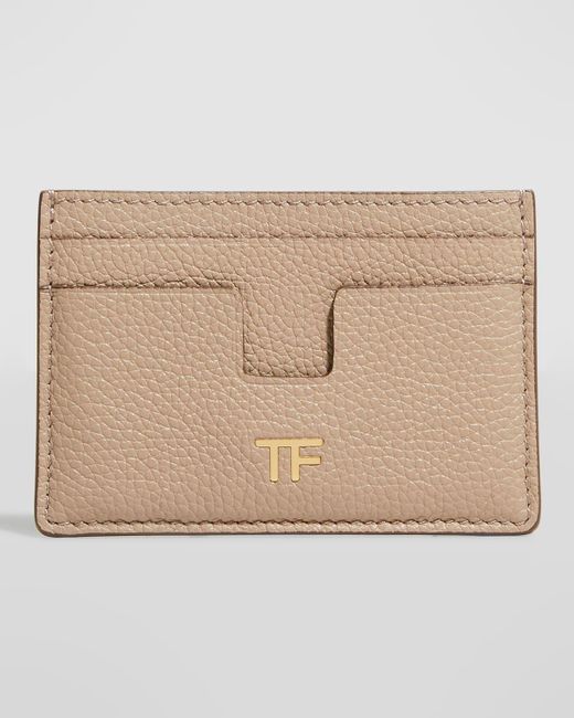 Tom Ford Natural Tf Card Holder In Grained Leather