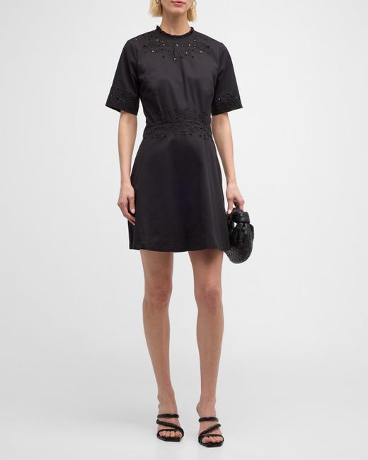 Shoshanna Black Hazel Eyelet-Embroidered Fit-&-Flare Mini Dress