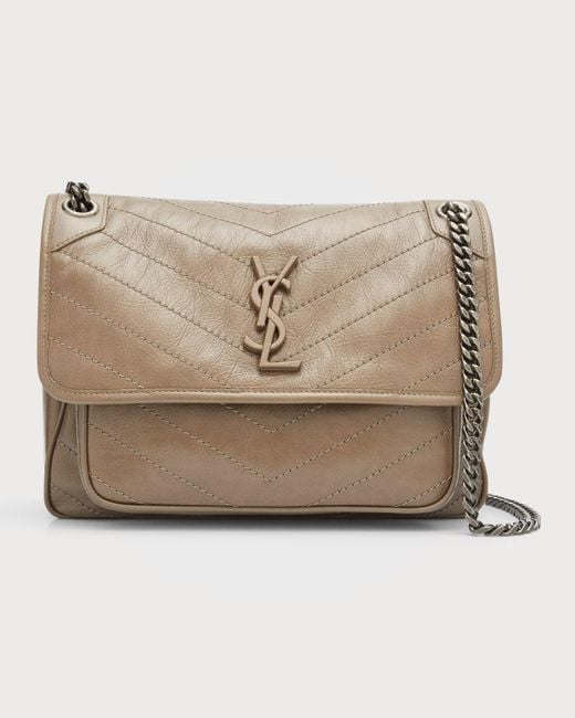 Saint Laurent Niki Medium Ysl Monogram Flap Shoulder Bag in Gray Lyst