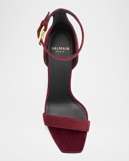 Balmain Pink Suede Ankle-Strap Sandals