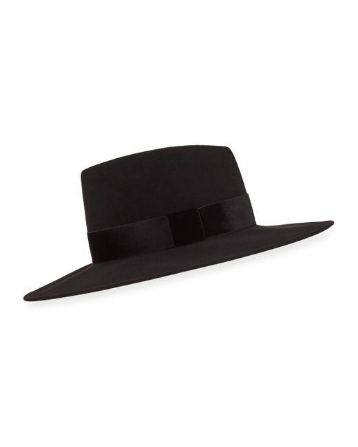 Eugenia Kim Black Harlowe Wool Panama Hat W/ Velvet Ribbon