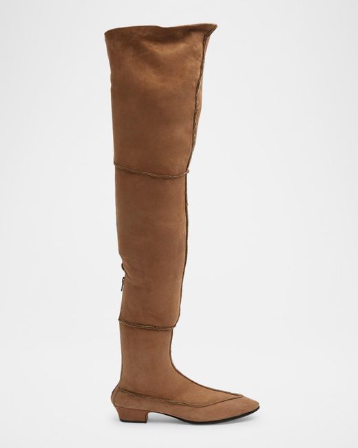 The Row Brown Awar Suede Shearling Over-The-Knee Boots