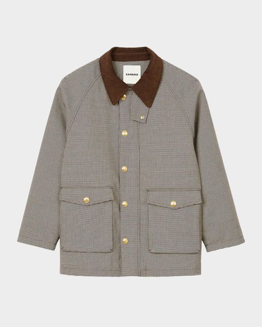 Sandro Brown Bastille Houndstooth Utility Jacket