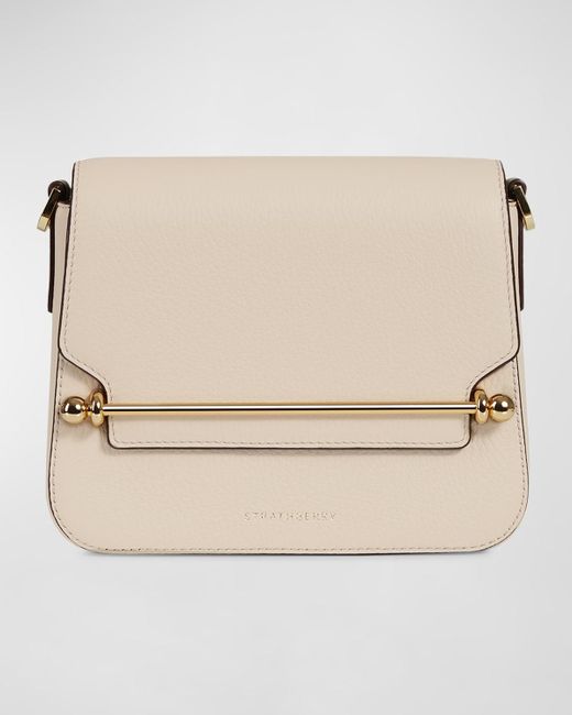 Strathberry Natural Ace Mini Flap Leather Crossbody Bag
