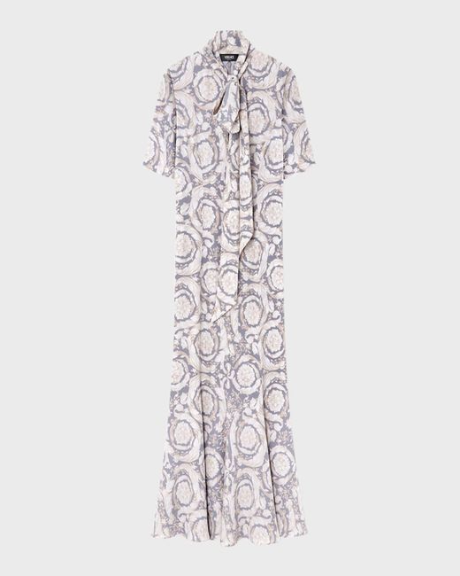 Versace White Barocco Printed Crepe De Chine Dress