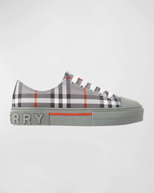 Burberry Gray Kid's Mini Jack Check Low-top Sneakers, Kids
