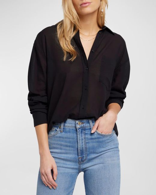 7 For All Mankind Black Voile Button-Front Shirt