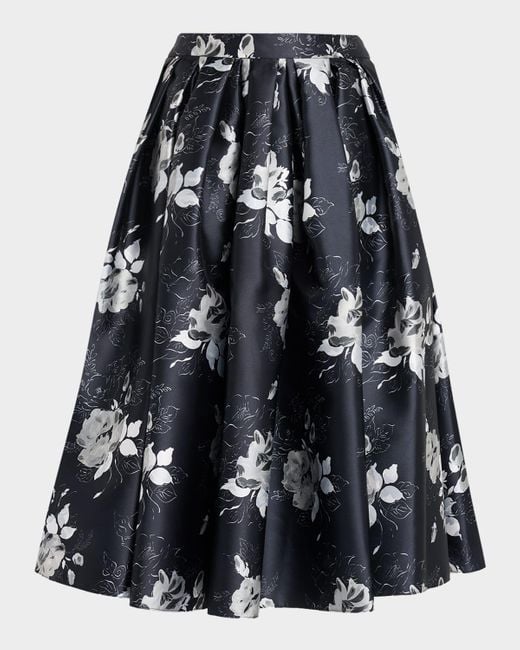 Prabal Gurung Black Floral Pleated Midi Skirt
