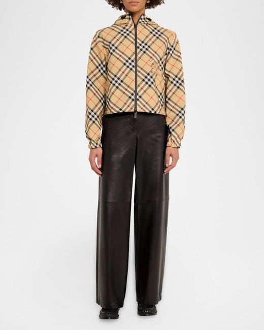 Burberry Metallic Reversible Check Crop Zip Jacket