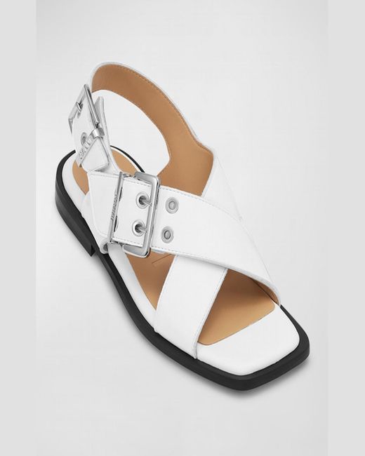 Ganni Metallic Crisscross Buckle Slingback Sandals