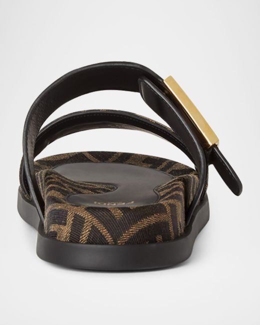 Fendi Black Ff Monogram Feel Slide Sandals