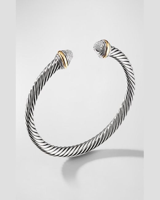 David Yurman Metallic Cable Bracelet With Diamonds And 14k Gold In Silver, 5mm