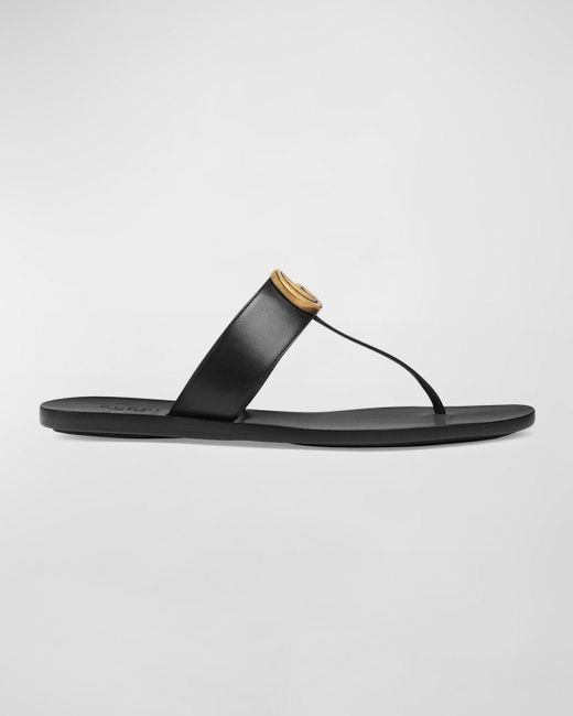 Gucci Brown Flat Marmont Leather Thong