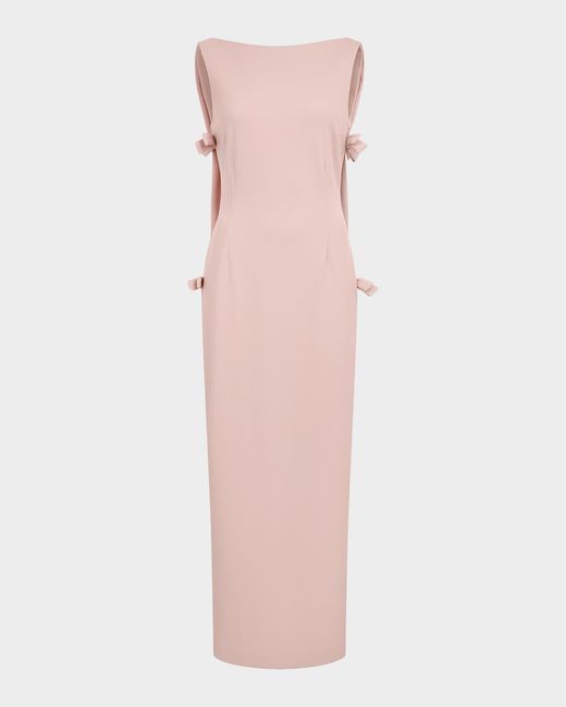 BERNADETTE Pink Colette Bow Low-Back Cape Sleeveless Gown