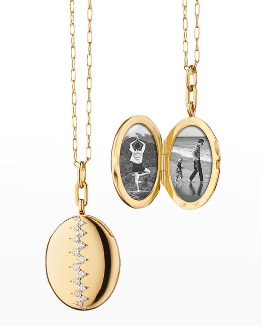 Monica Rich Kosann White 18k Gold Oval Locket Necklace With Scattered Diamonds