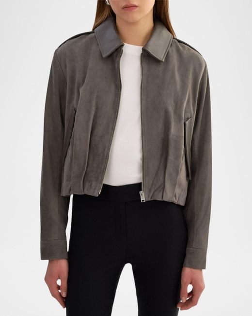Lamarque Gray Robbie Suede Bomber Jacket