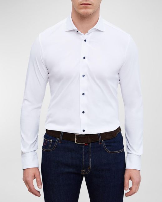 Emanuel Berg White Modern 4 Flex Stretch Knit Sport Shirt for men