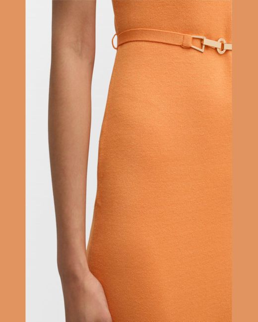 Tahari Orange The Haylen Belted Sleeveless Midi Sweater Dress