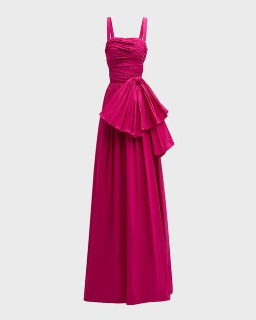 Zuhair Murad Pink Draped Bow Sleeveless Slit-Hem Taffeta Gown