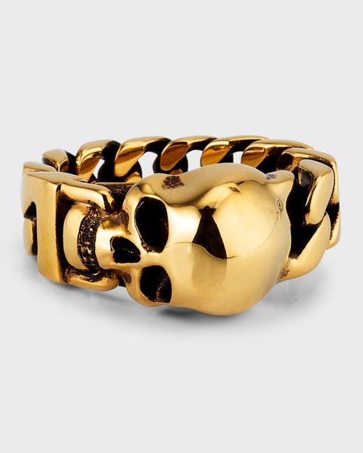 Alexander McQueen Metallic Skull Chain Ring for men
