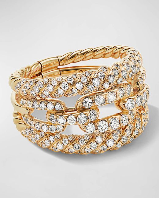 David Yurman Metallic 3-row Full Pave Stax Ring With Diamonds And 18k Yellow Gold, Size 8
