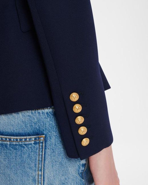 Balmain Blue 6-Button Fitted Wool Blazer
