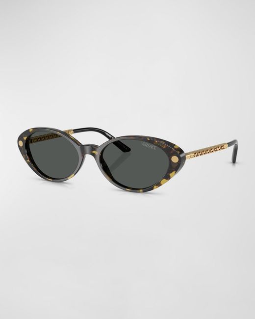 Versace Multicolor Greca Mixed-Media Oval Sunglasses