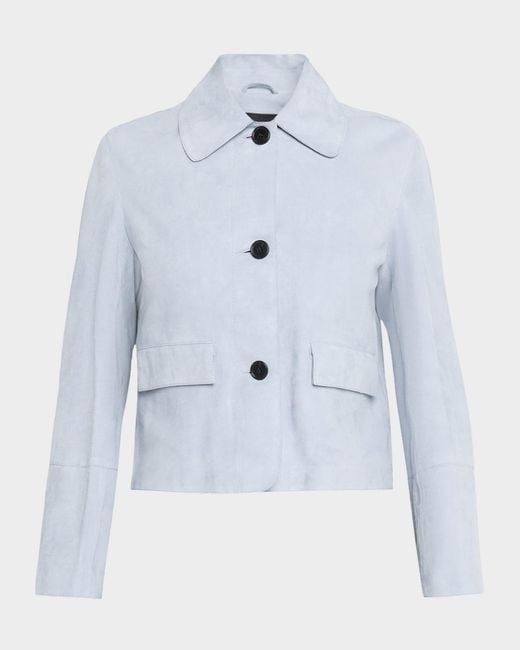 Arma Blue Button-Front Lambskin Suede Jacket