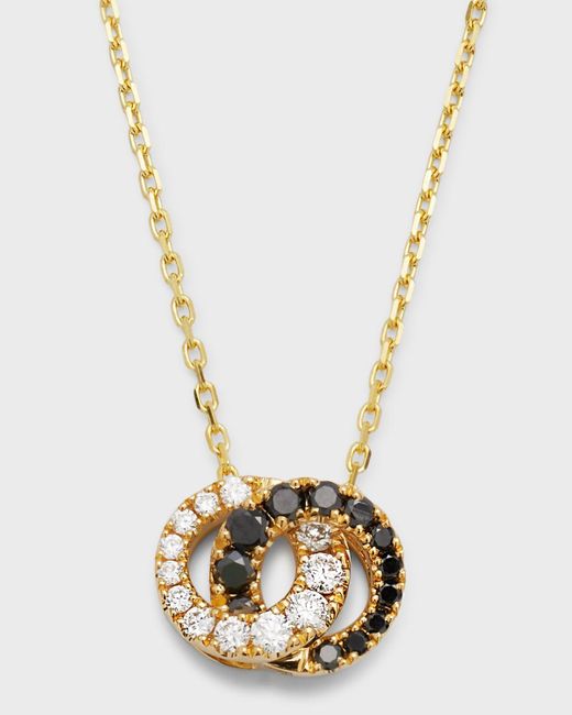 Frederic Sage Metallic 18k Yellow Gold Mini Love Necklace With Half Black And White Diamond Pendant