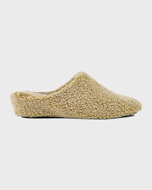 Jacques Levine White Faux-fur Wedge Slippers