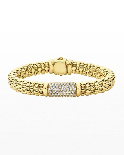 Lagos Metallic 18k Caviar Gold Rope Bracelet W/ 17mm Diamond Plate