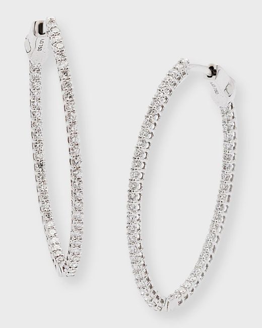 Neiman Marcus Multicolor 18k White Gold Diamond Hoop Earrings, 1.5tcw