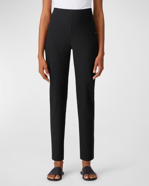 Eileen Fisher Black High-Waist Stretch Crepe Slim Ankle Pants