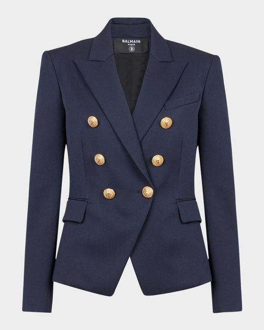 Balmain Blue 6-Button Fitted Wool Blazer
