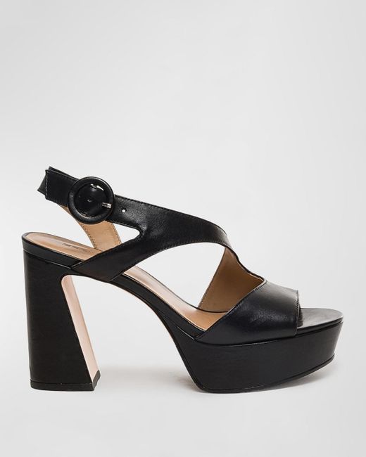 Bernardo Venice Leather Slingback Platform Sandals in Black | Lyst