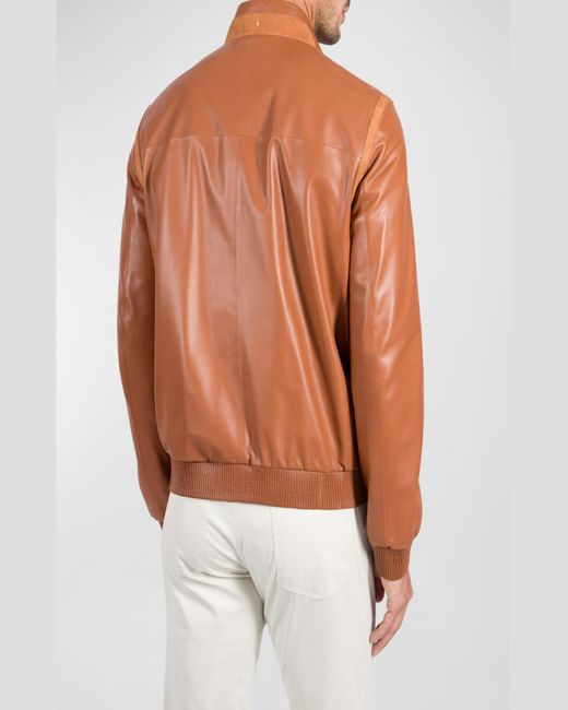 Stefano Ricci Brown Leather Bomber Jacket for men