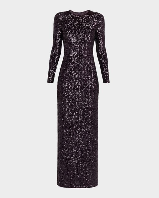 Michael Kors Blue Stretch Sequined Long-Sleeve Gown